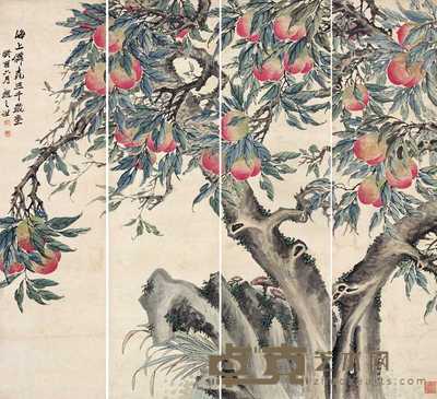 赵之谦 1873年作 海上仙桃图 通景屏 144×157cm